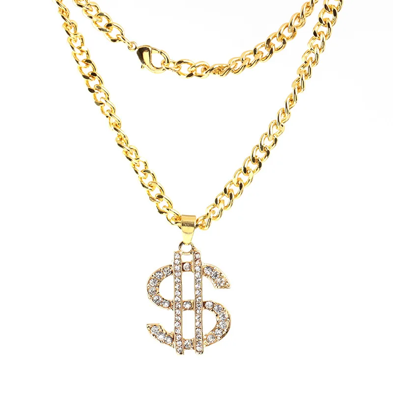 

2022 Hot Selling Hip-Hop Necklace Exaggerated Diamond-Studded Bijoux Plaqu Or Gold Plated Kolye Dollar, 1 color