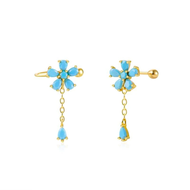 

IINS elegant s925 silver 18k gold plated five petals flower tassel simple drop earrings for women, Gold/white