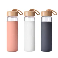 

BPA-free Drinking Insulated Glass Water Bottle with Silicone Sleeve Bamboo Lid