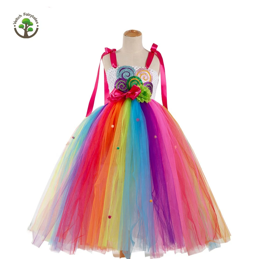 

Kid Children Girl Wedding Ball Pageant Colorful Rainbow Lollipop Cosplay Costume Fluffy Layered Tulle Tutu Dress Outfit, Picture