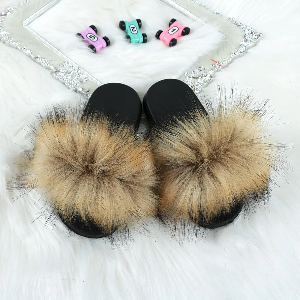 

Summer Children Kids Fury Slippers Fur Sliders Fox Kids Fluffy Fur Flat Baby Furry Sandals Cute Fur Shoes Kids New Slipper