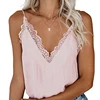 Women Sleeveless V Neck Lace Scalloped Trim Vest Top