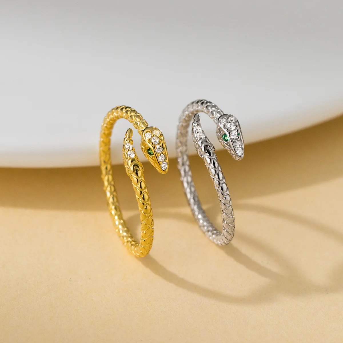 Fashion Jewelry Rings 925 Sterling Silver Snake Diamond Couple Ring Animal Adjustable Open Gold Plated Rings for Women