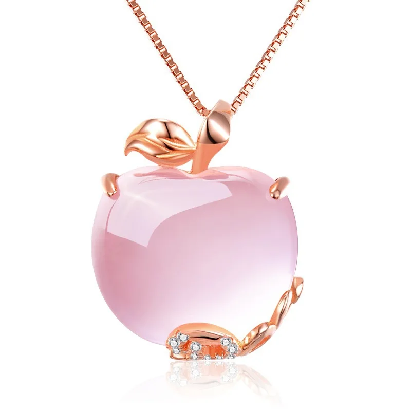 

Rose Gold Plated Pink Crystal Apple Pendant Exquisite Sweater Chain Necklace Pendant for Women Fashion Jewelry Accessories