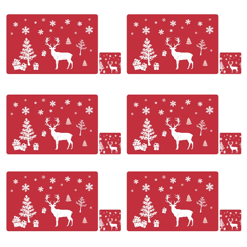 

Water Proof Christmas Tree Table mat Xmas Decoration Elk Coasters Set Cup Mat PVC Placemats