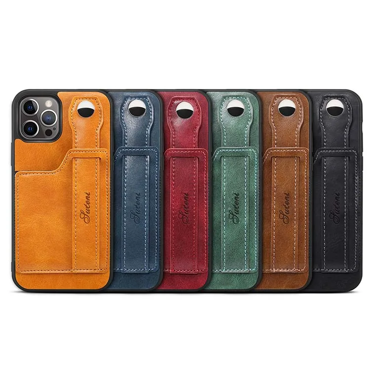 

Shcok-absorbing series leather wallet case with hand strap phone case for iphone 12pro max