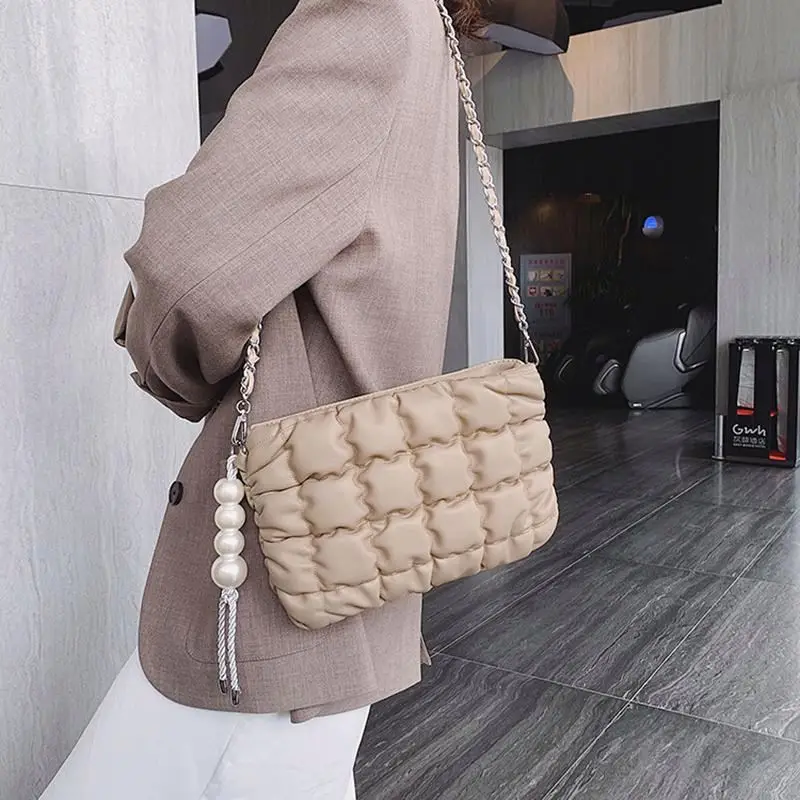 

Luxury Simple Soft Pu Leather Pearl Shoulder Bag Fashion Totes Clutch Handbags Crossbody Purses for Women