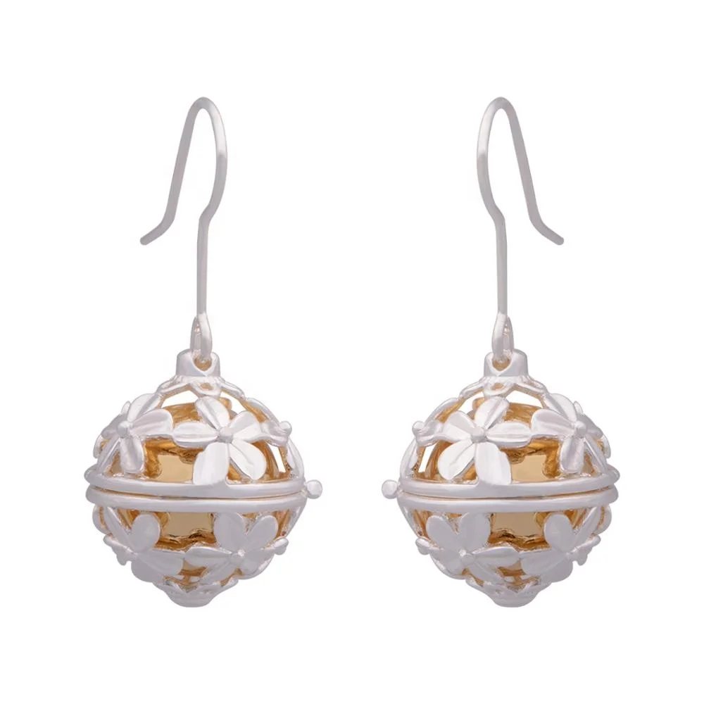 Merryshine 925 sterling silver cage Mexican bola chime bell earrings with colored bola ball earrings