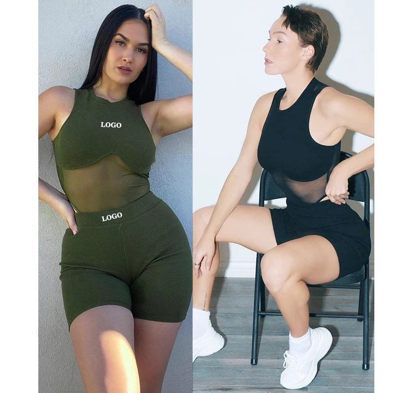 

Free Shipping Amazon new casual sports wear two piece short set two piece set women clothing Two Piece Bodysuit With Shorts, Color avaliable