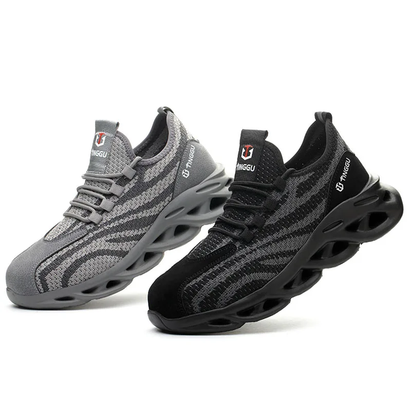 

Lightweight Safety Shoes Women Outdoor Breathable Steel Toe Work Shoes Non-Slip Puncture-Proof Woemen's Sneakers, Grey black