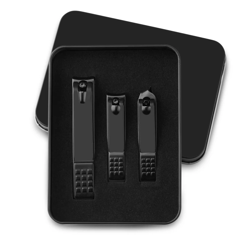 

High Quality 3PCS Stainless Steel Nail Clipper Gift Sets with Tin Box, Black