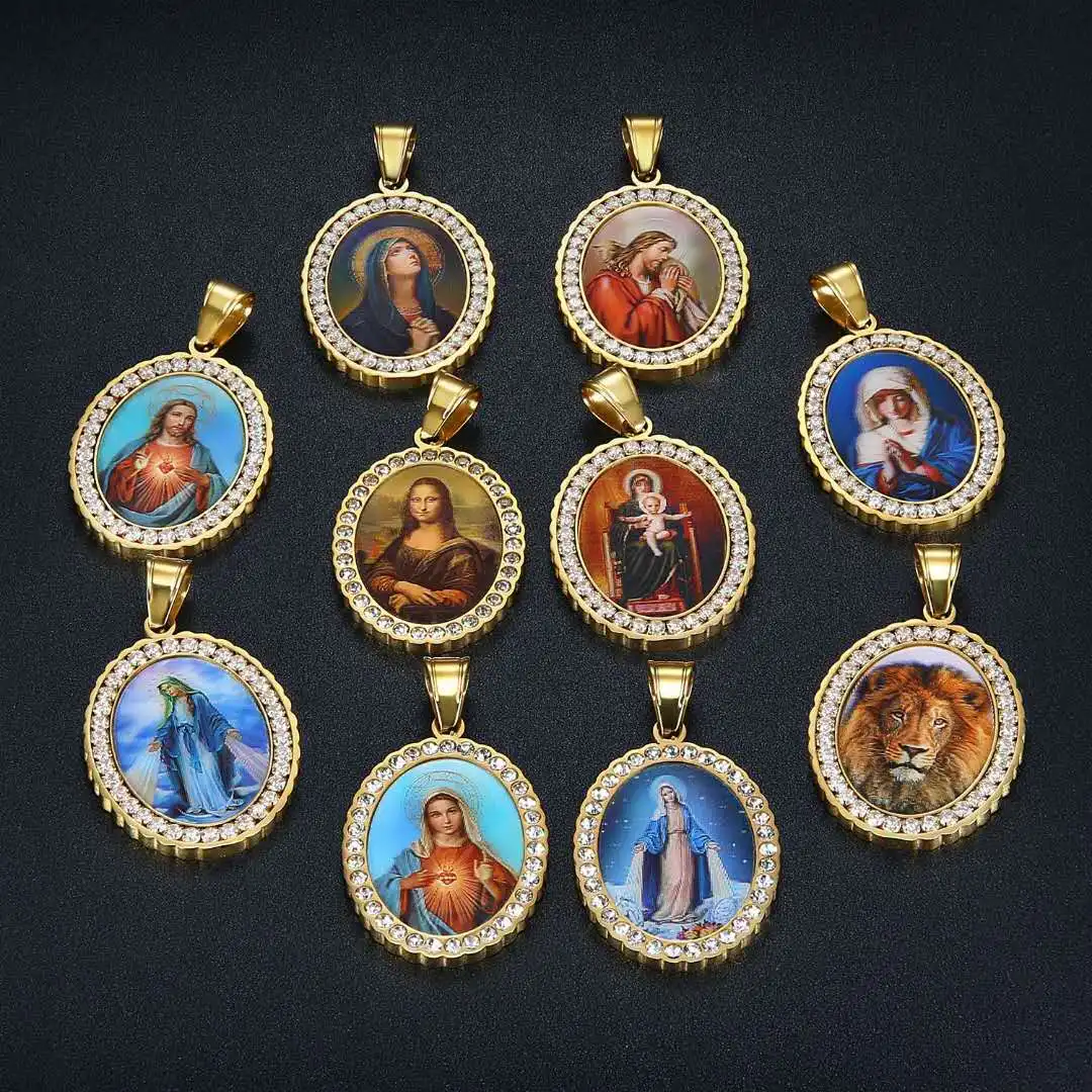 

Jialin Jewelry new Virgin Mary (personalized photos custom) grating 3D titanium zircon pendant necklace