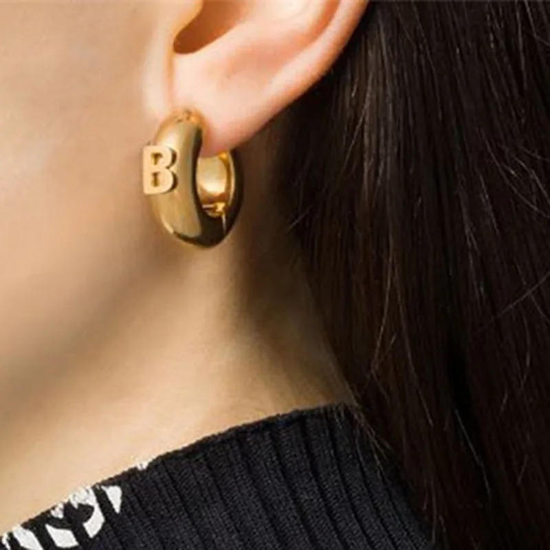 

2021 Trendy Earring Chunky 18K PVD Gold Plated Stylish Letter B Huggie Earring Hoop Earring