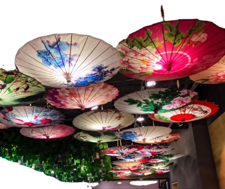 

Japanese Chinese Ceiling Decoration Umbrellas Craft Dance Props Parasols Handmade Silk Oiled Paper Umbrella