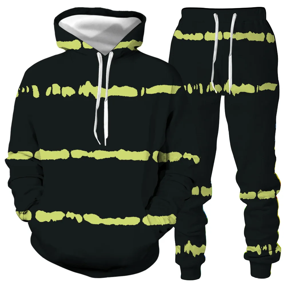 

wholesale custom digital printing unisex men striped hoodie sweatshirt and sweatpants two piece set, Black or oem