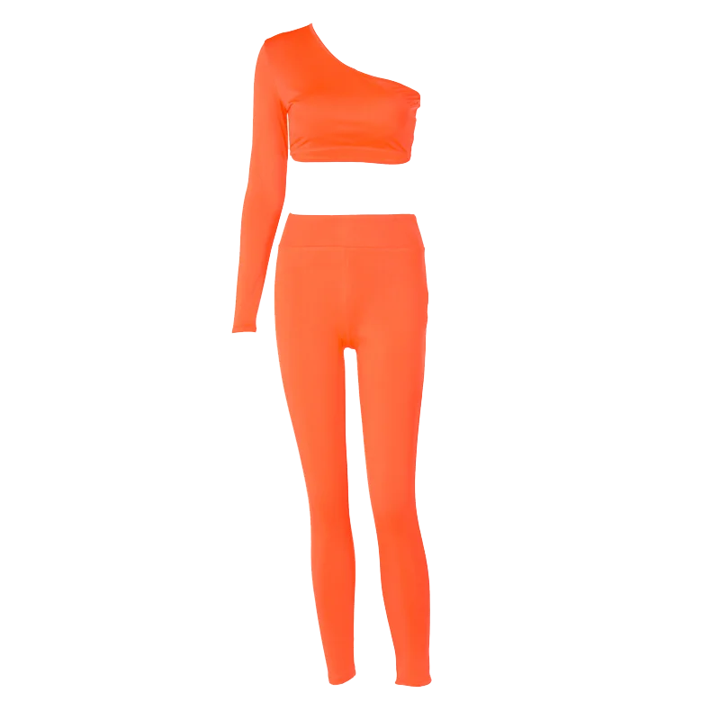 

LJ082818 Women two piece set one shoulder crop top and pants summer outfit pants set ready to ship