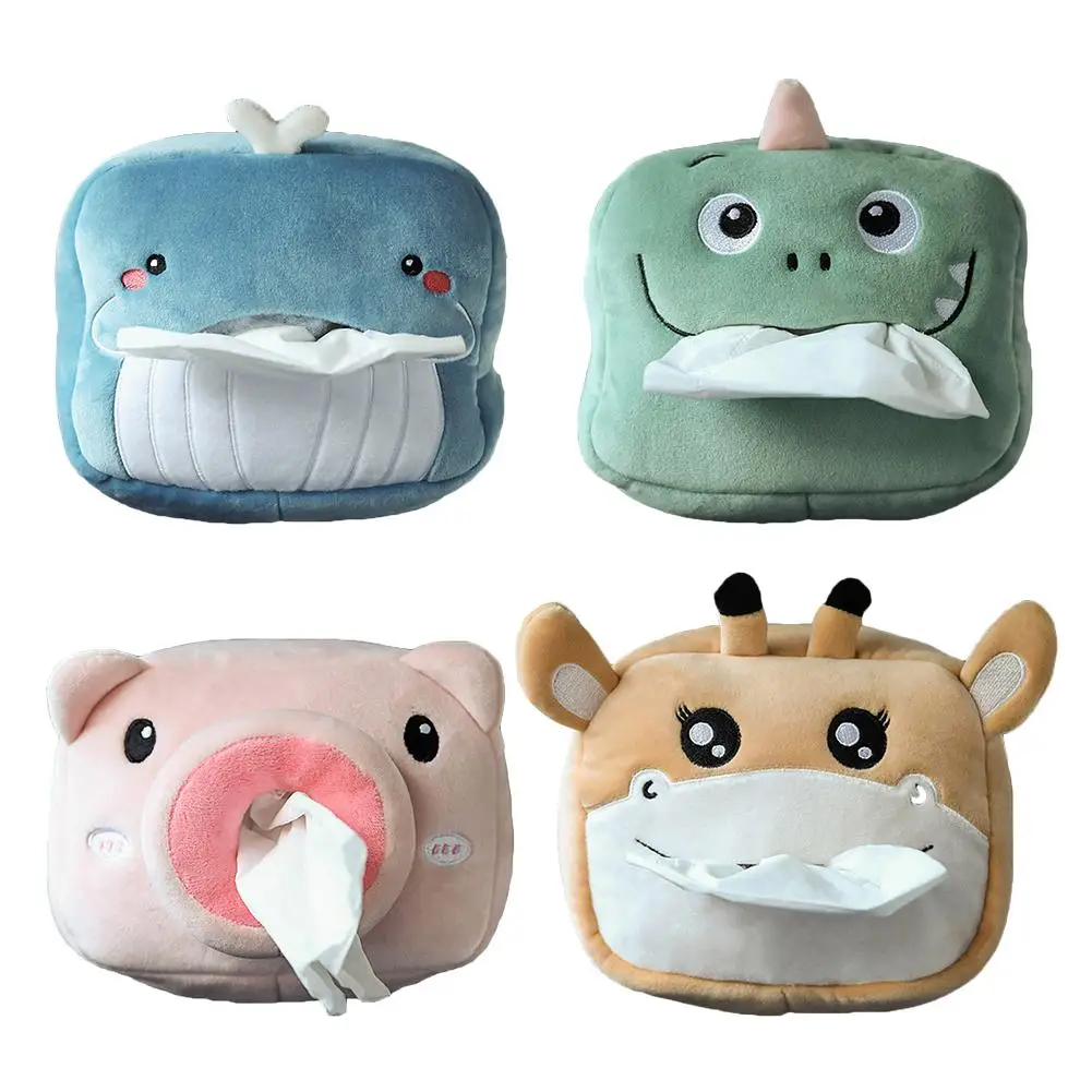 

Cute Paper Napkin Case Cute Cartoon Animals Car Paper Tissue Box Customized Portable Plush Animal Facial Tissue Paper Box Holder, Shown as below