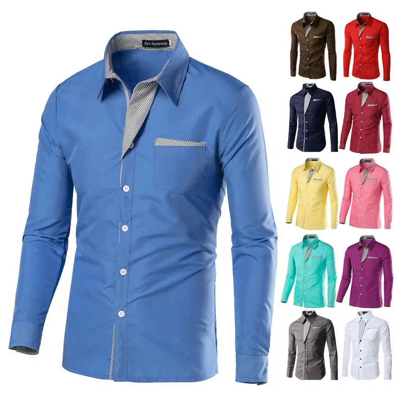 

Multicolor office wear cotton long sleeve plain collar patchwork business work mens dress shirts, As picture or customized