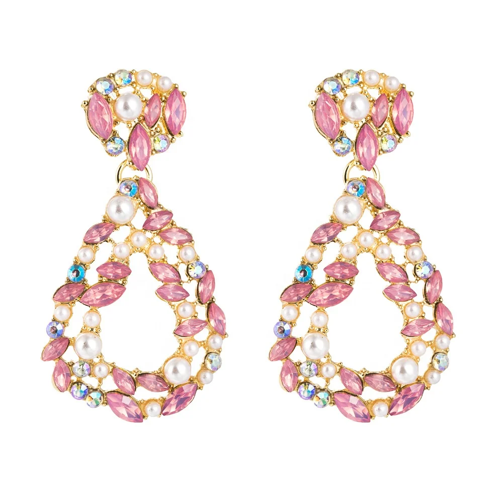 

Vintage Colorful Crystal Drop Earrings for Women Fashion Jewelry Pearls Statement Earrings, Picture shows