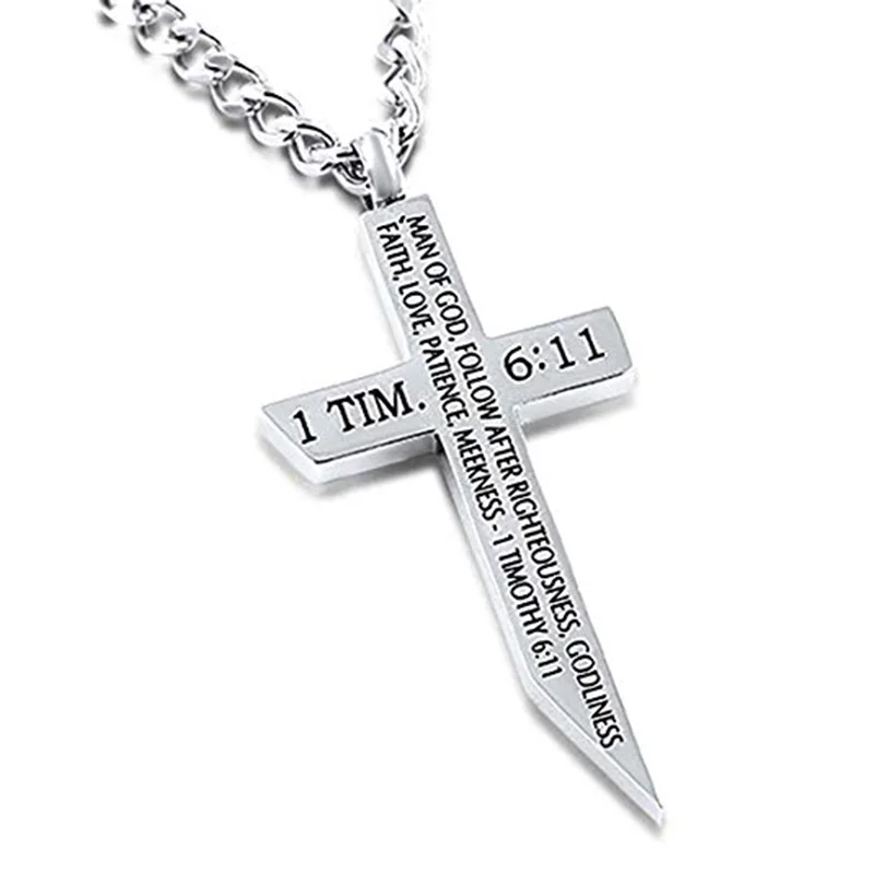 

Men Cross Necklace Stainless steel Necklace TIM 6:11 Christian Bible Scripture Religion Necklace Jewelry Wholesale