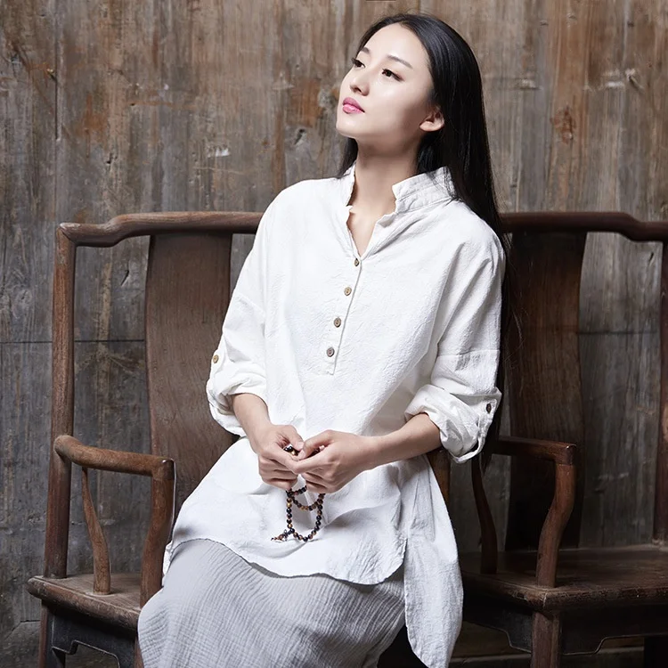 

B22337A Summer women loose long sleeve Cotton and linen T-shirt