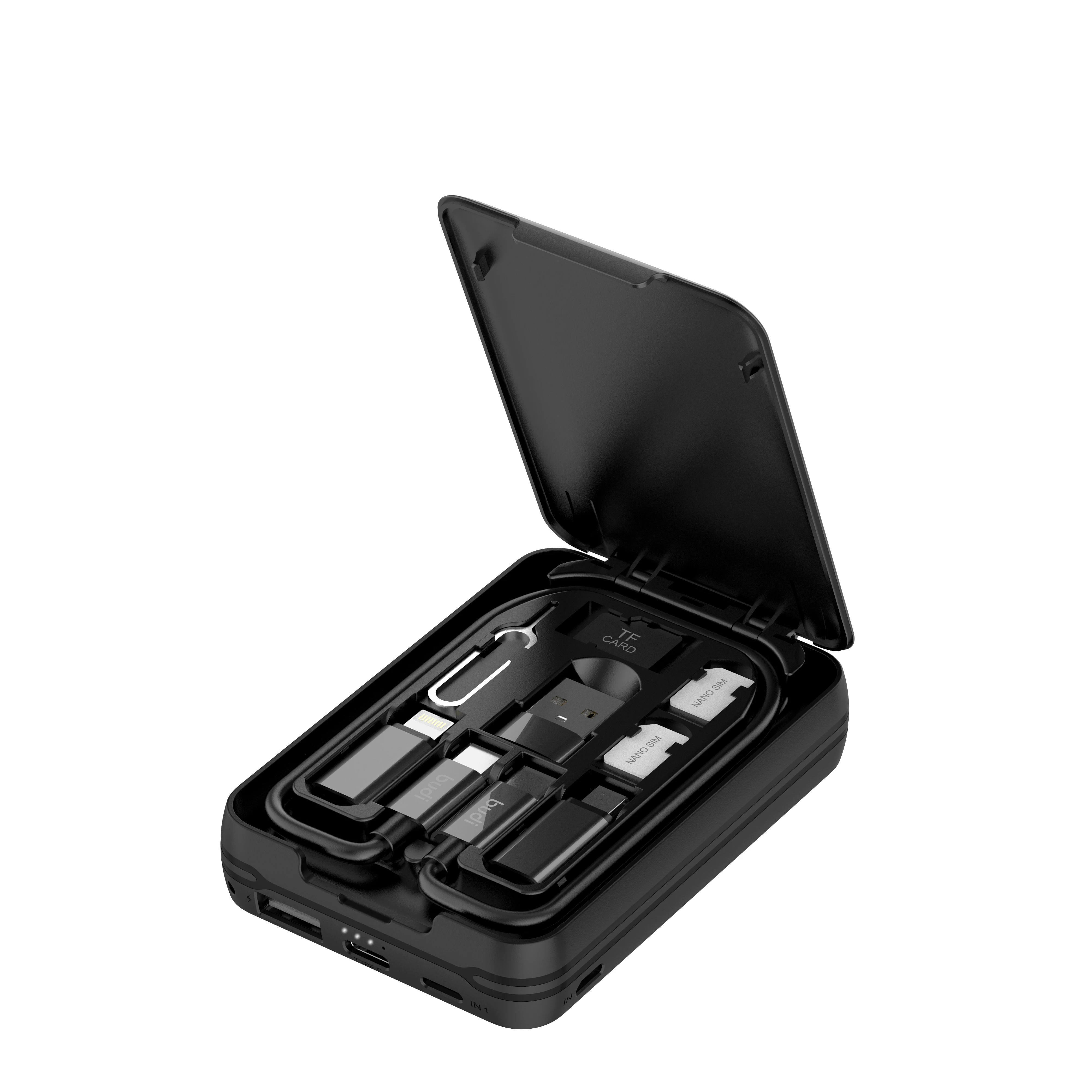 

Budi OEM high quality portable 9 in 1 box power bank 5000mah, Black