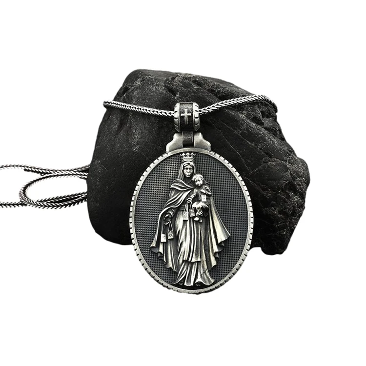 

Delicate Tin Christian Stainless Steel Gothic Pendant Necklace Vintage The Virgin Mary Necklace Flat Metal Pendant Necklace