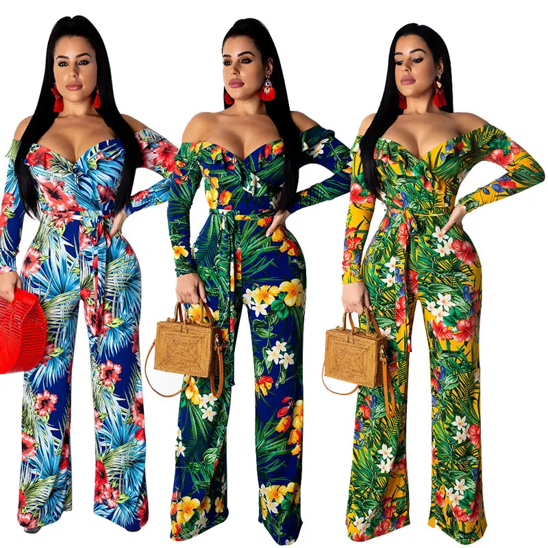 

90418-MX45 long Flower printed Strapless jumpsuits For Women