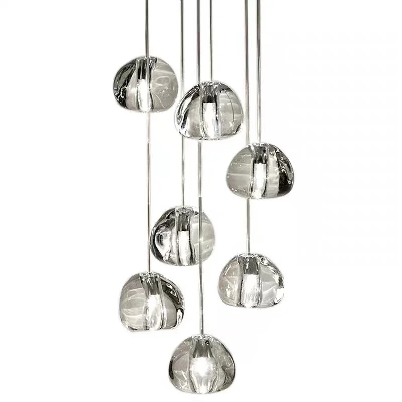 Modern Crystal Chandelier G4 LED Lamp Multi Heads Clear Glass Bubble Ball Shade Pendant Light