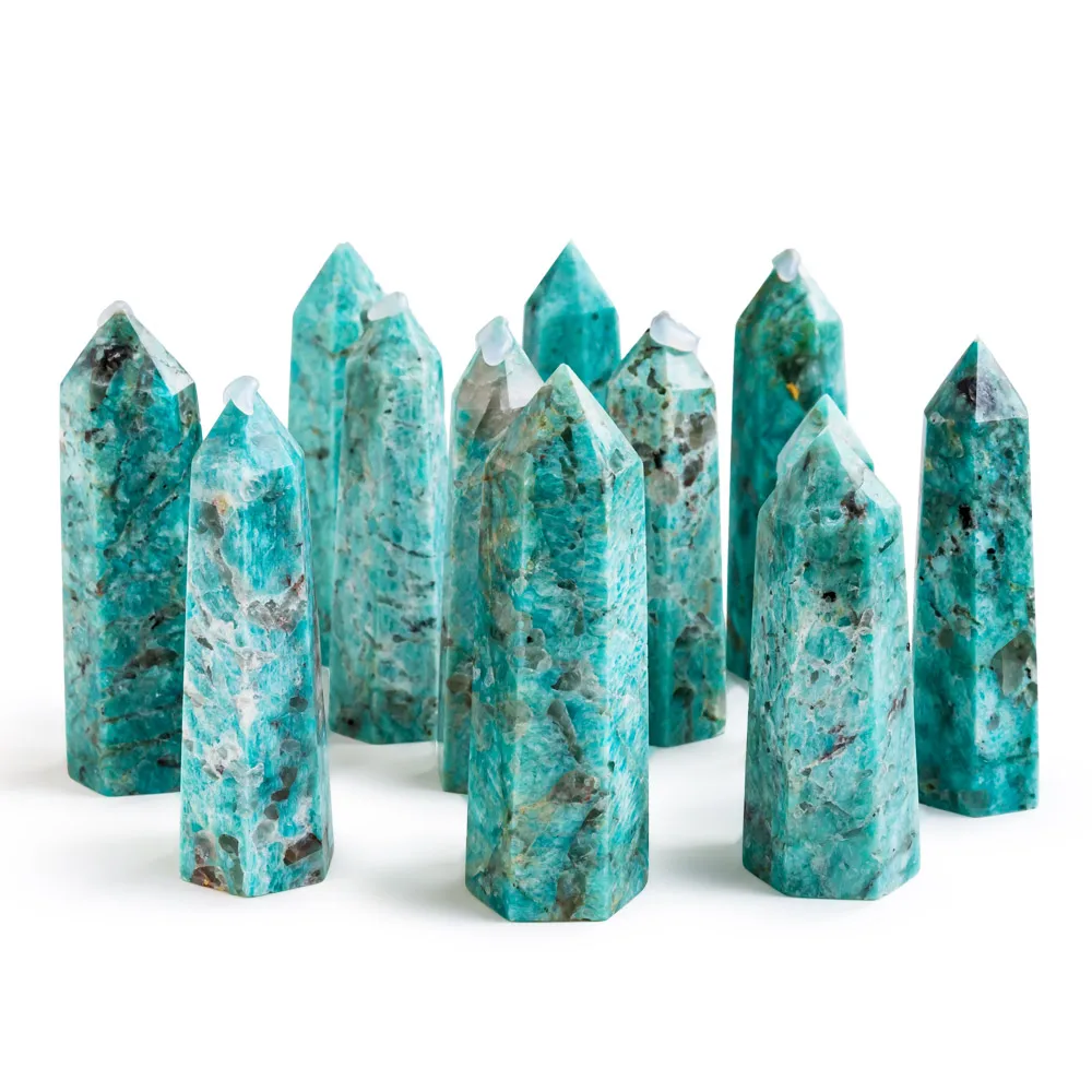 

Wholesaler Amazonite With Smoky Quartz Crystal Crafts Natural Gemstone Point Tower Carving Crafts