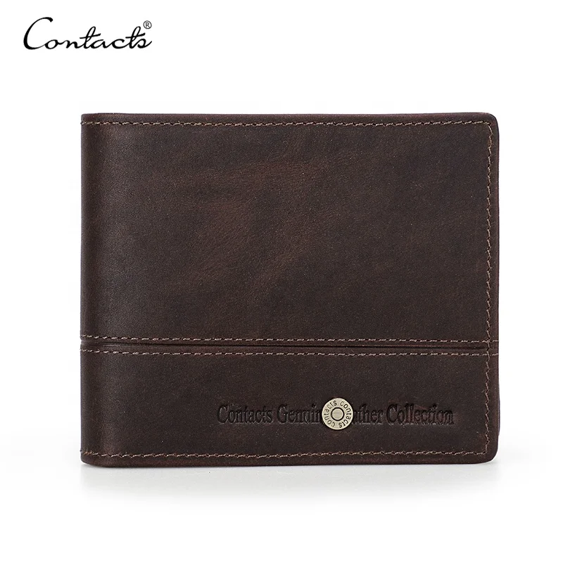 

2022 Large Capacity Stitching Design Coin Pouch RFID Bifold Wallet Coffee Crazy Horse Genuine Leather Wallet for men Portomonee, Coffee or customized