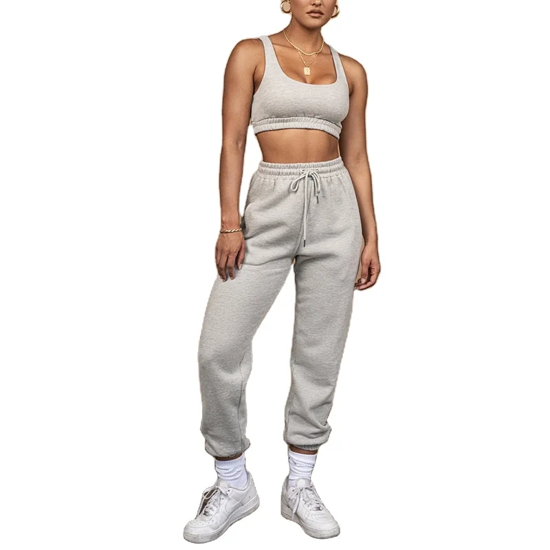 

Top Cotton OEM/ODM 2 Piece Pants Sets Women Two Piece Set Summer 2121 Plus Size Custom Logo Crop Top Joggers Set