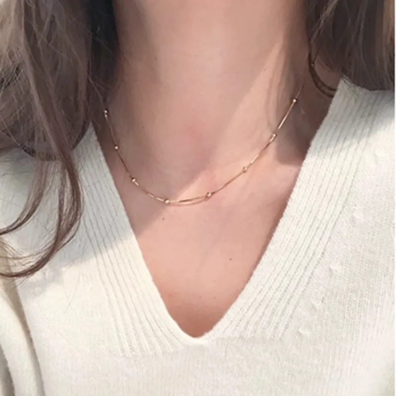 Joolim Jewelry 18K Gold Plated Bead Snake Chain Choker Necklace Stainless Steel Jewelry Wholesale