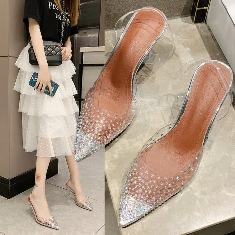 

Sandals women 2021 Rhinestone PVC High heel shoes Breathable Transparent Sandals Ladies, As picture