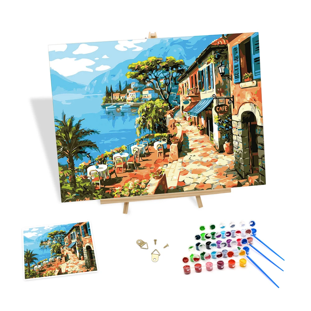 

European Style Seaside Scenery Painting by Numbers Sets Picture on Canvas Diy Coloring Art Painting Decor for Living Room
