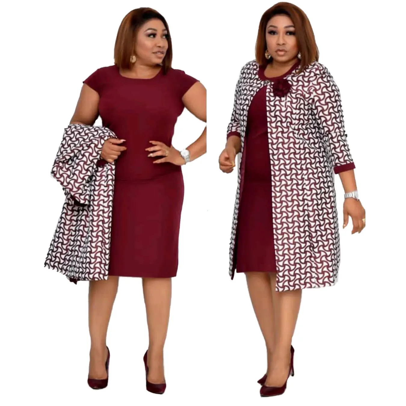 

20715-MX15 two-piece office ladies plus size dress elegant printed sehe fashion