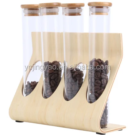 

Wooden Coffee Beans Tea Display Rack Stand Glass Test Tube Sealed Storage Decorative Ornaments Cereals Canister for Barista, Clear