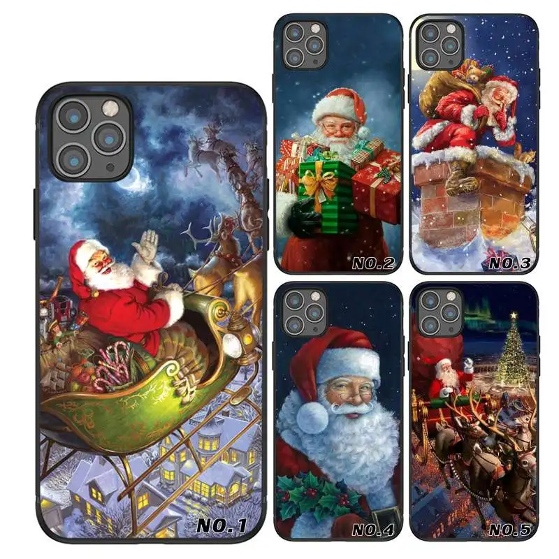 

Merry Christmas Santa Claus deer DIY Phone Case for iPhone 12 8 7 6 6S Plus XR XS MAX11 11Pro 11Pro Max Case, Black