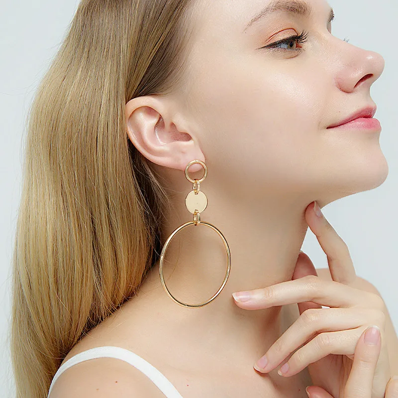 

Large Hoop Earrings Hip-Hop Golden Big Circle Studs Earrings For Women Punk Party Fashion Jewelry, Silver/gold