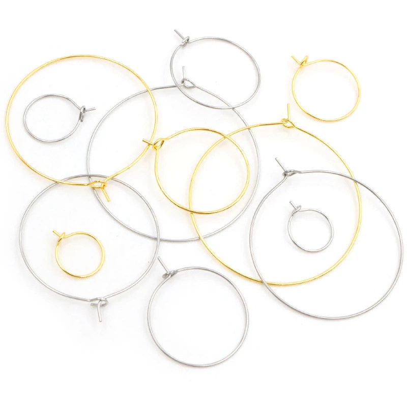 

50pcs 12 15 20 25 30 35 40 45mm Stainless Steel Gold Plated Hoops Earrings Big Circle Ear Wire Hoops Wires For Jewelry Findings