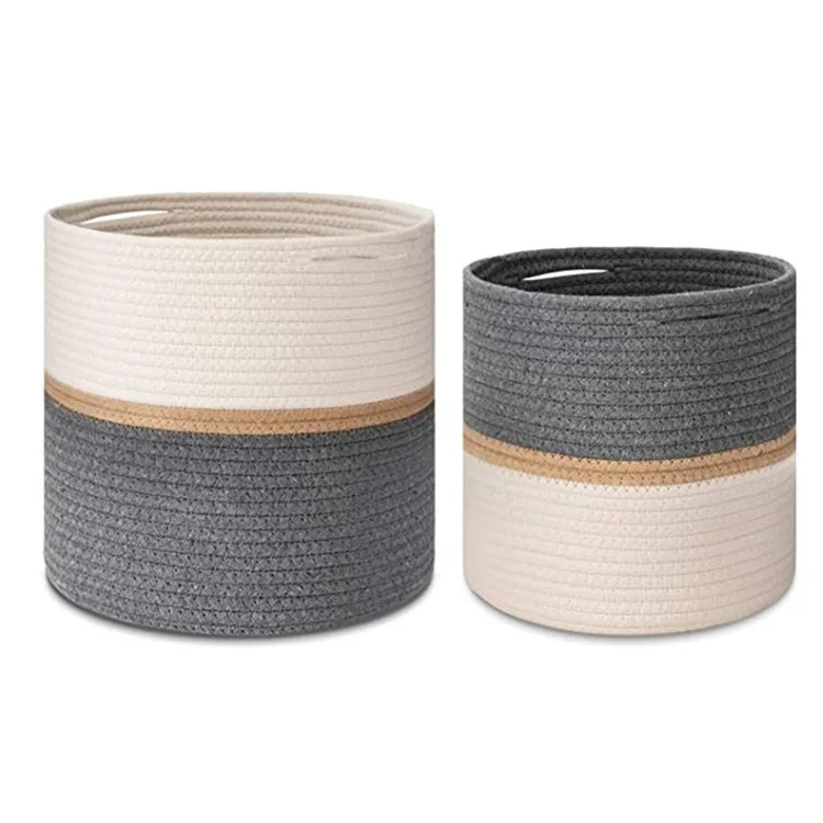 

QJMAX High Quality Customizable Creative Handcraft Splice Colored cotton rope basket, Natural / white / dyed colors
