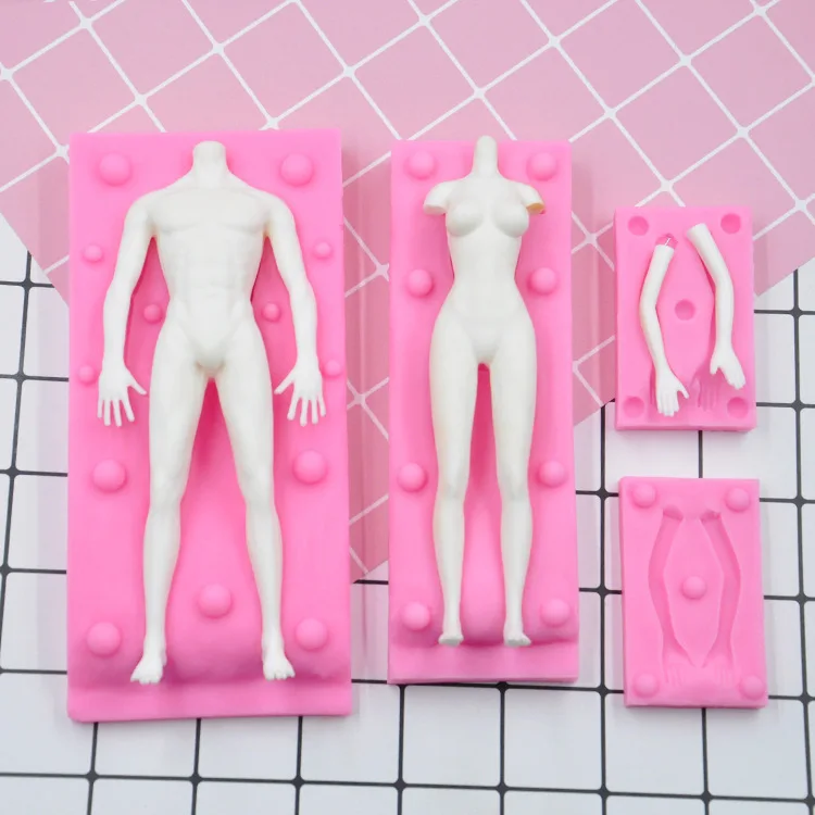 

1547 Doll body men and women full body fondant silicone mold DIY clay soft clay human body cake decoration mold, Pink