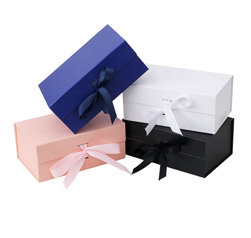 

Wholesale foldable paper magnetic folding box gift box with ribbon