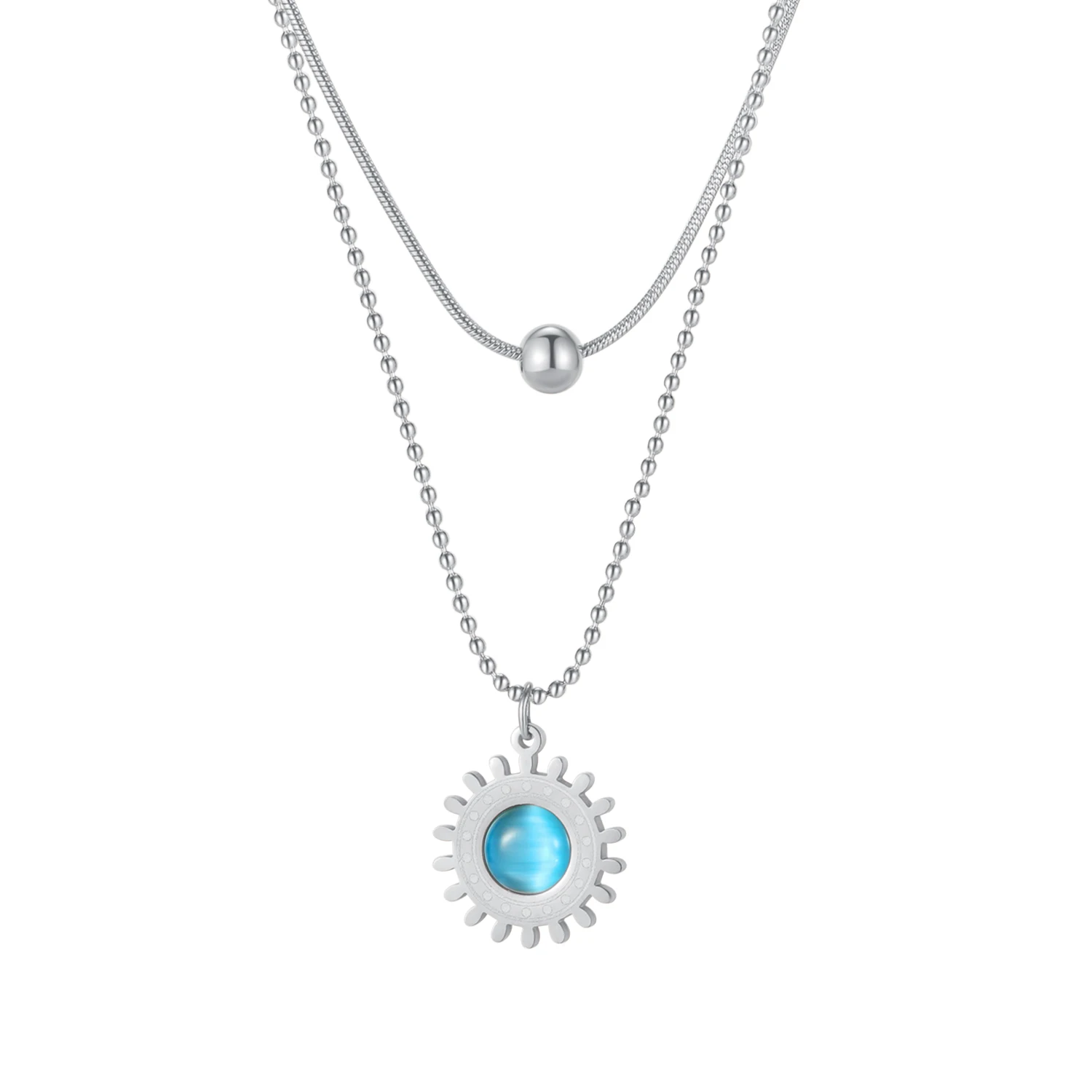 

European and American Retro Double Layer Fashion Personality Jewelry Stainless Steel Sun God Pendant Necklace Women