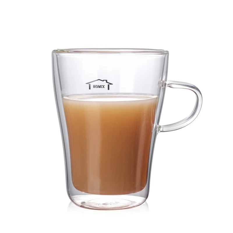 

Good Quality clear 260ml reusable borosilicate glass double wall drinking tea coffee cup, Any color is available