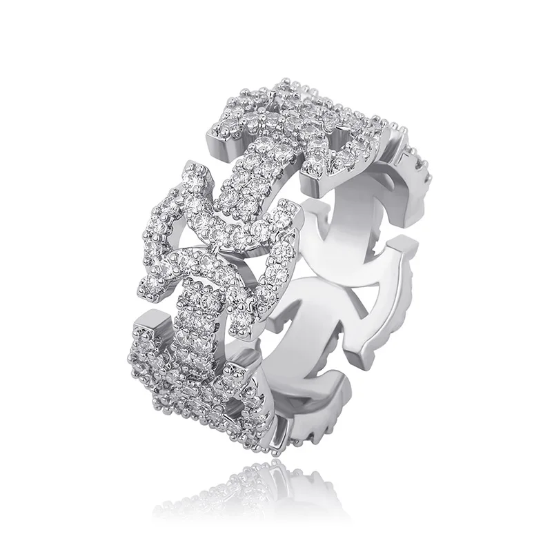 

Blues RTS New arrival copper full iced out zircon Bowknot Hollow geometric ring