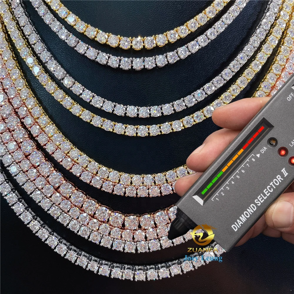 

Moissanite Hip Hop Jewelry Gold Plated 925 Sterling Silver 2MM-6.5MM VVS Moissanite Diamond Tennis Necklace Chains