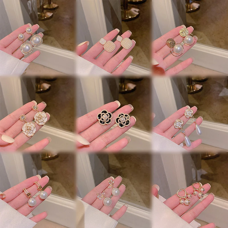

Temperament flower s925 silver earrings geometric flower pearl pendant earrings fashion women jewelry accessories gift