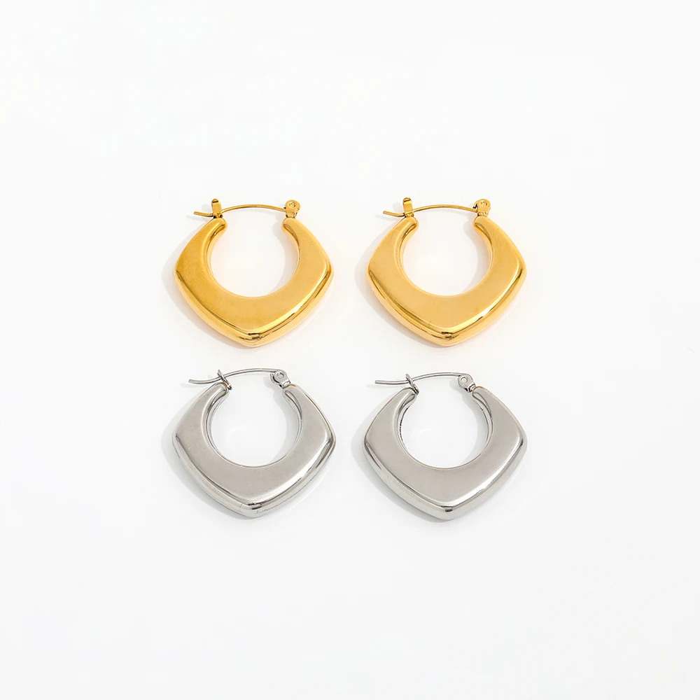 JOOLIM Jewelry PVD 18K Gold Silver Simple Geometric Stainless Steel Hoop Earring Trendy Jewelry