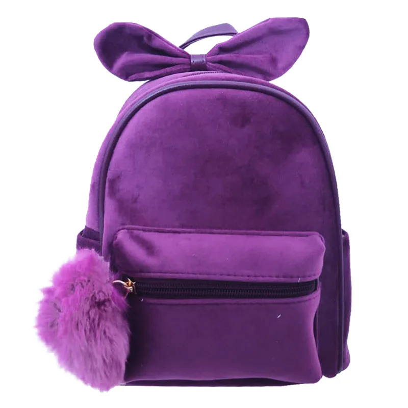 

European American Romantic Style New Fashion Velvet Solid Color Rabbit Ears Cartoon Cute Girls Travel Backpack kids School Bag